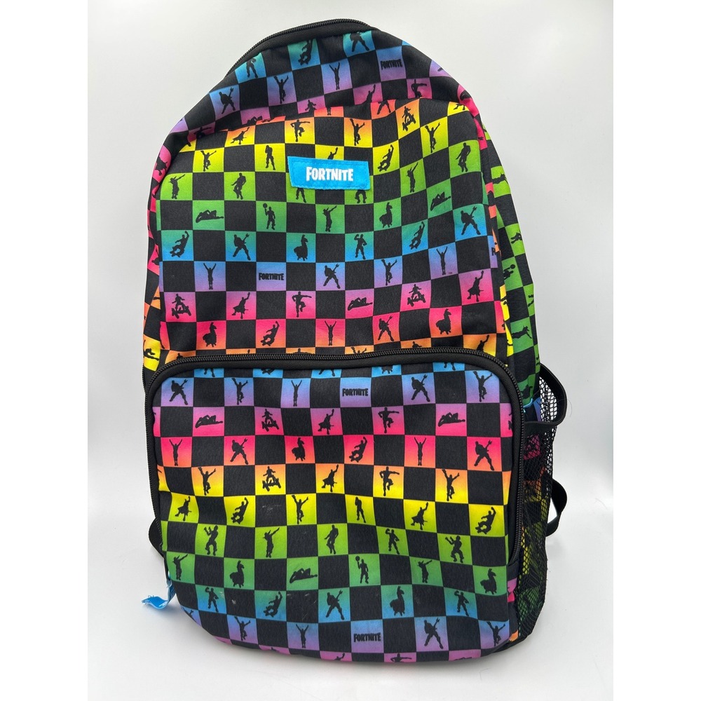 Fortnite Rainbow Checkerboard Backpack Llama Dance Silhouette Gaming Bag Multi